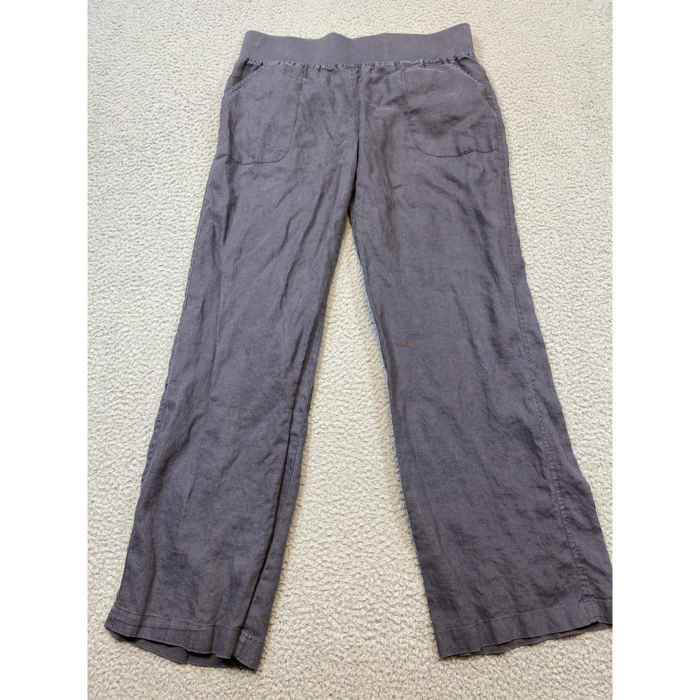 Allen Allen Pants Womens Large Gray Linen Pull On Wide Leg Casual Lounge Comfort
